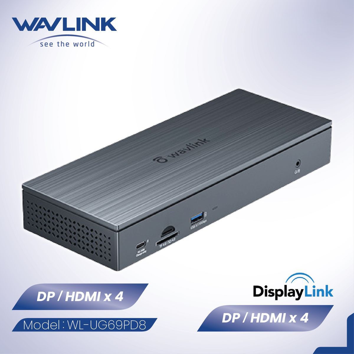 WAVLINK - 多 合 1 擴展器 USB-C 筆記型電腦 100W PD 2x 5K@60Hz / 4x 4K @60Hz UG69PD8