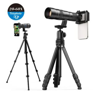 APEXEL APEXEL TeleCular 20-60X超長焦變焦鏡頭套裝升級通用夾件  戶外觀鳥賞花演唱會遠攝 附三腳架通用夾子  4低畸變  53416001