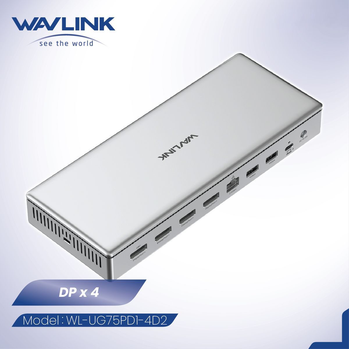 WAVLINK - 15合1 DisplayLink 擴展器 四顯示 4K@60Hz 4x DP 100W PD SD4.0 讀卡器 2.5Gbps UG75PD1-4D2