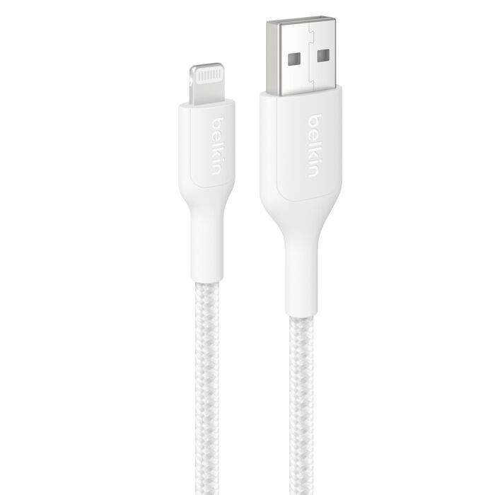 Belkin - BoostCharge 15W 充電編織連接線 USB-A 轉 Lightning 白色 2米