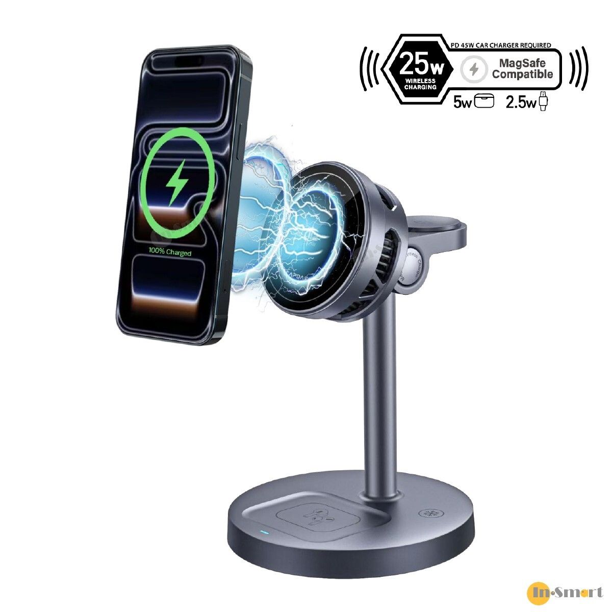 Alternative view of CAPDASE - Q-Touch CG25 半導體制冷磁吸3合1無線充電座; Qi2.2 25W 磁吸快充，內置風扇散熱，半導體制冷降溫，5W Apple Watch 及 3W AirPods 無線充電，冰冷充電