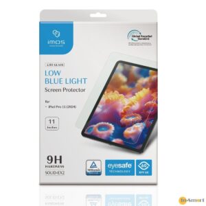 imos Eyesafe RPF60 專利藍光防護玻璃保護貼 25D 黑邊不頂保護殼過濾藍光強度再升級不偏黃德國萊因 TUV 認證9H 表面鍍膜層硬度鍍膜耐磨驗證長效疏水疏油耐衝擊玻璃 For iPad Pro 118243 M4 M5