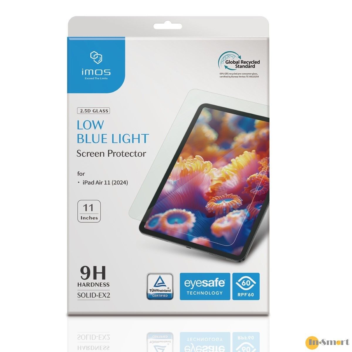 imos Eyesafe RPF60 專利藍光防護玻璃保護貼 25D 黑邊不頂保護殼過濾藍光強度再升級不偏黃德國萊因 TUV 認證9H 表面鍍膜層硬度鍍膜耐磨驗證長效疏水疏油耐衝擊玻璃 For iPad Air 118243 M2 M3 M4