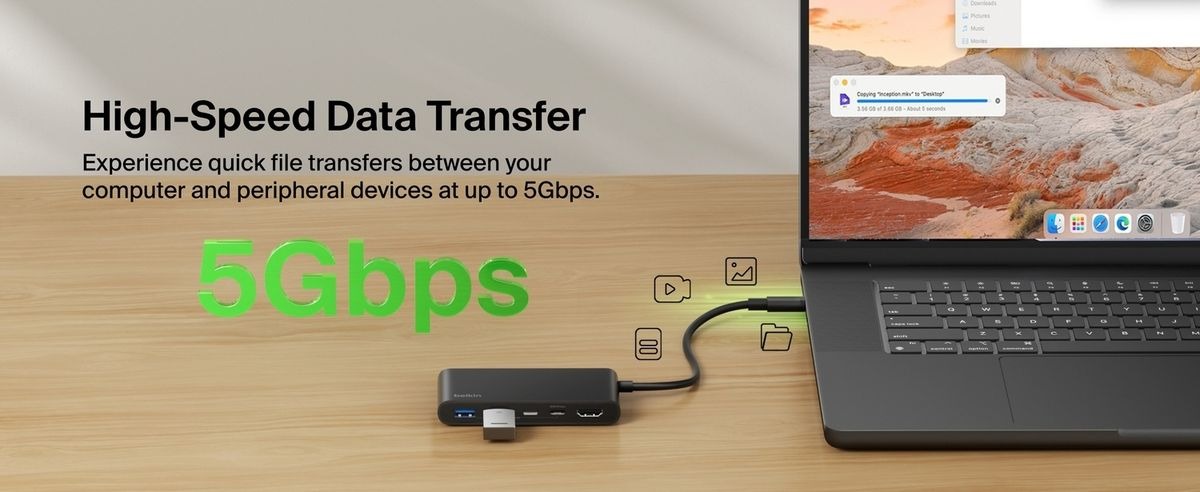 Belkin 8211 Connect 5 埠 USB-C Hub 擴充埠 雙 USB-C  2 USB-A  HDMI 4K60Hz 100W PD 供電 20cm 連接線 香港行貨  AVC022fqBK