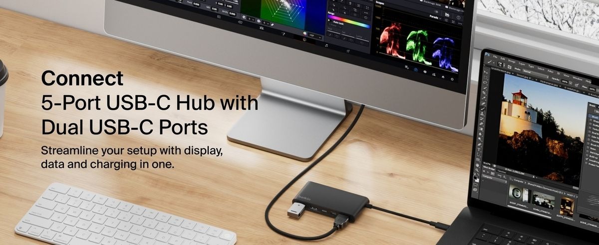 Belkin 8211 Connect 5 埠 USB-C Hub 擴充埠 雙 USB-C  2 USB-A  HDMI 4K60Hz 100W PD 供電 20cm 連接線 香港行貨  AVC022fqBK
