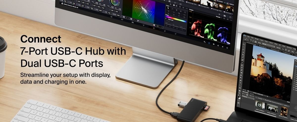 Belkin 8211 Connect 7 埠 USB-C Hub 擴充埠 雙 USB-C  2 USB-A  HDMI 4K  SDmicroSD 讀卡器 100W PD 供電 香港行貨  AVC023fqBK