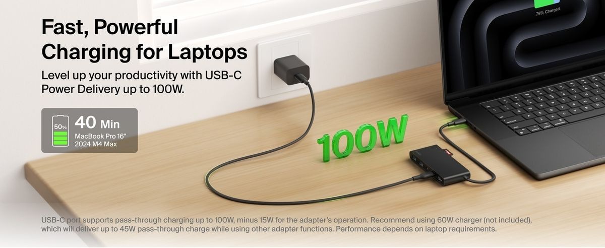 Belkin 8211 Connect 7 埠 USB-C Hub 擴充埠 雙 USB-C  2 USB-A  HDMI 4K  SDmicroSD 讀卡器 100W PD 供電 香港行貨  AVC023fqBK