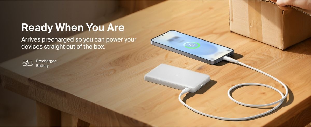 Belkin 8211 BoostCharge 纖薄磁吸無線充電行動電源 5K 沙色  5000mAh 75W MagSafe 兼容 雙裝置充電 超薄輕巧 TSA 認證 香港行貨  BPD010FQSA