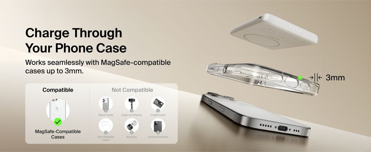 Belkin 8211 BoostCharge 纖薄磁吸無線充電行動電源 5K 沙色  5000mAh 75W MagSafe 兼容 雙裝置充電 超薄輕巧 TSA 認證 香港行貨  BPD010FQSA