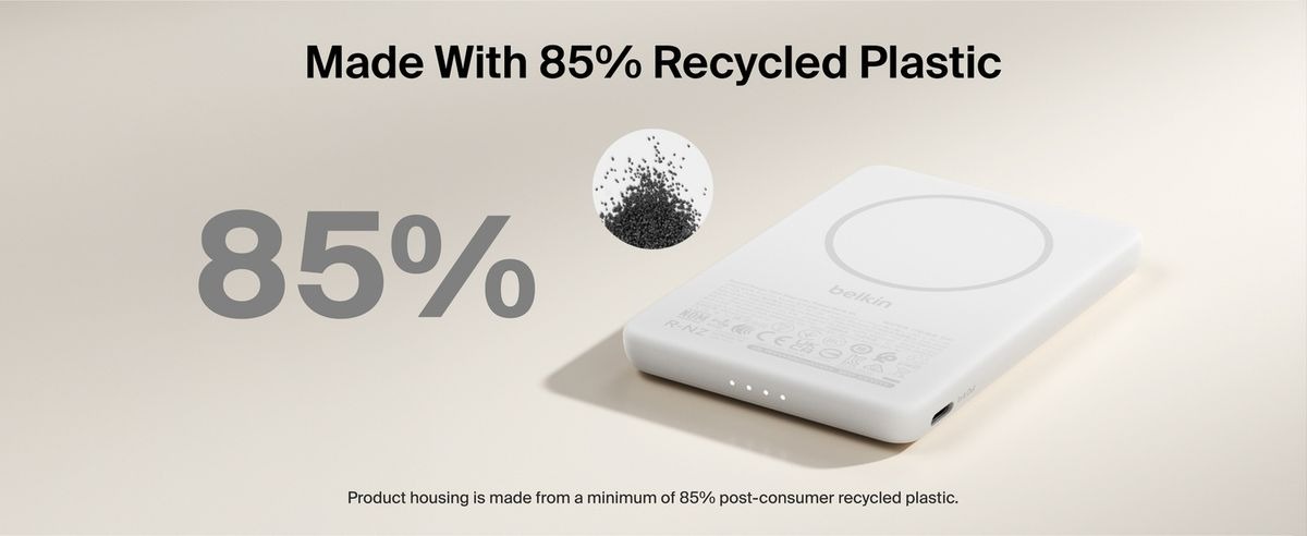 Belkin 8211 BoostCharge 纖薄磁吸無線充電行動電源 5K 沙色  5000mAh 75W MagSafe 兼容 雙裝置充電 超薄輕巧 TSA 認證 香港行貨  BPD010FQSA