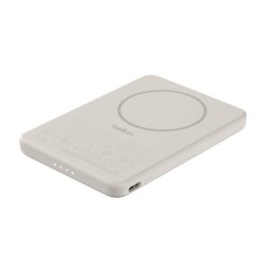 Belkin 8211 BoostCharge 纖薄磁吸無線充電行動電源 5K 沙色  5000mAh 75W MagSafe 兼容 雙裝置充電 超薄輕巧 TSA 認證 香港行貨  BPD010FQSA