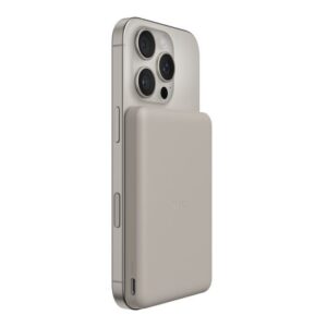Belkin 8211 BoostCharge 纖薄磁吸無線充電行動電源 5K 沙色  5000mAh 75W MagSafe 兼容 雙裝置充電 超薄輕巧 TSA 認證 香港行貨  BPD010FQSA