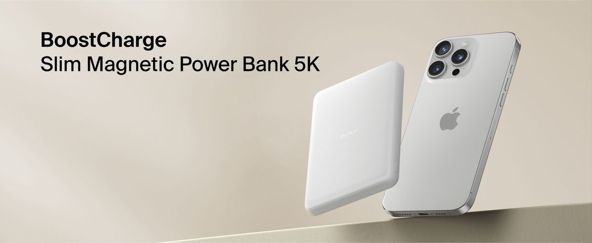 Belkin 8211 BoostCharge 纖薄磁吸無線充電行動電源 5K 沙色  5000mAh 75W MagSafe 兼容 雙裝置充電 超薄輕巧 TSA 認證 香港行貨  BPD010FQSA