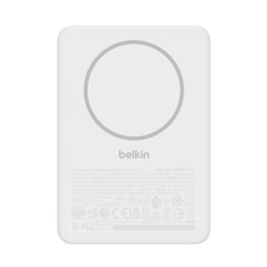 Belkin 8211 BoostCharge 纖薄磁吸無線充電行動電源 5K 白色  5000mAh 75W MagSafe 兼容 雙裝置充電 超薄輕巧 TSA 認證 香港行貨  BPD010FQWH