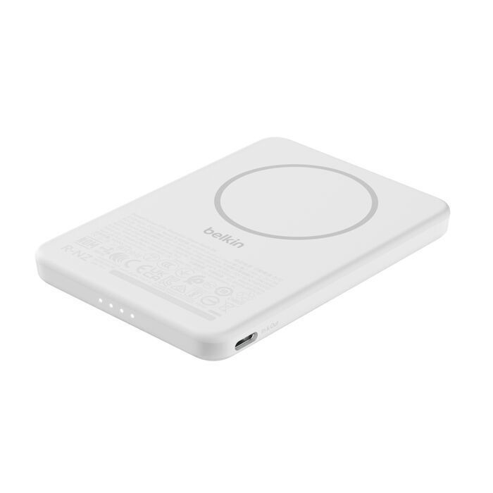 Belkin 8211 BoostCharge 纖薄磁吸無線充電行動電源 5K 白色  5000mAh 75W MagSafe 兼容 雙裝置充電 超薄輕巧 TSA 認證 香港行貨  BPD010FQWH