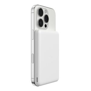 Belkin 8211 BoostCharge 纖薄磁吸無線充電行動電源 5K 白色 5000mAh 75W MagSafe 兼容 雙裝置充電 超薄輕巧 TSA 認證 香港行貨 BPD010FQWH