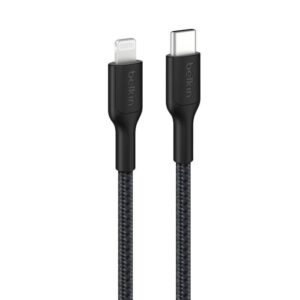 Belkin 8211 BoostCharge Pro USB-C to Lightning 編織快充線 2米 MFi 認證 支援 PD 快充 35萬次彎折耐用 再生材料製造 香港行貨 CAA022FQ2MBK
