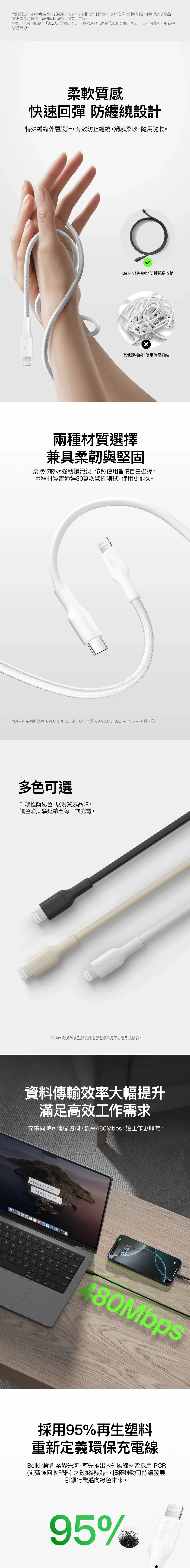 Belkin 8211 BoostCharge Pro USB-C to Lightning 編織快充線 1米 MFi 認證 支援 PD 快充 35萬次彎折耐用 再生材料製造 香港行貨  CAA022FQ1MBK