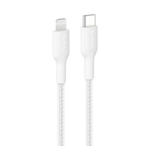 Belkin 8211 BoostCharge Pro USB-C to Lightning 編織快充線 白色 1米 MFi 認證 支援 PD 快充 35萬次彎折耐用 再生材料製造 香港行貨  CAA022FQ1MWH