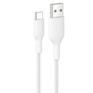 Belkin 8211 BoostCharge Pro Braided 15W 充電編織連接線 USB-A 轉 USB-C 白色 2米