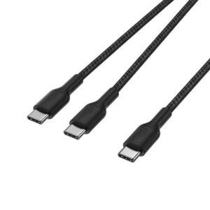 Belkin 8211 BoostCharge Pro 140W 一分二 USB-C 對雙 USB-C 編織快充線 15米 智能配電 黑色 支援 MacBook Pro 35萬次彎折  CAC004FQ15MBK