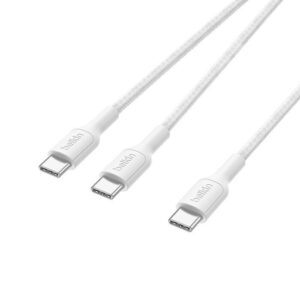 Belkin 8211 BoostCharge Pro 140W 一分二 USB-C 對雙 USB-C 編織快充線 15米 白色 智能配電 支援 MacBook Pro 35萬次彎折  CAC004FQ15MWH