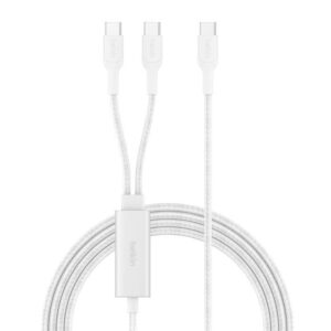 Belkin 8211 BoostCharge Pro 140W 一分二 USB-C 對雙 USB-C 編織快充線 15米 白色 智能配電 支援 MacBook Pro 35萬次彎折  CAC004FQ15MWH