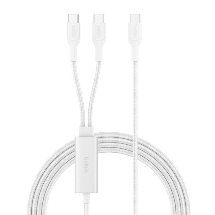 Belkin 8211 BoostCharge Pro 140W 一分二 USB-C 對雙 USB-C 編織快充線 15米 白色 智能配電 支援 MacBook Pro 35萬次彎折 CAC004FQ15MWH