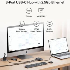 Belkin 8211 Connect 8 埠 USB-C Hub 擴充埠 25Gb  HDMI 4K  100W PD  雙 USB-C  雙 USB-A  SDmicroSD 讀卡器 INC024fqBK
