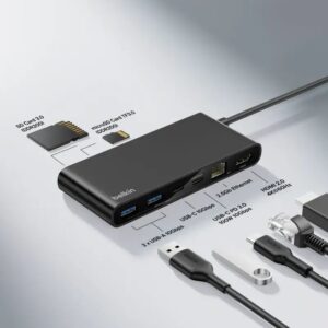 Belkin 8211 Connect 8 埠 USB-C Hub 擴充埠 25Gb  HDMI 4K  100W PD  雙 USB-C  雙 USB-A  SDmicroSD 讀卡器 INC024fqBK