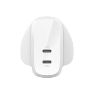 Belkin 8211 BoostCharge Pro 60W 雙 USB-C PD 31 快充充電器 PPS 技術 雙埠各 30W iPhone 1516 Samsung 快速充電 香港行貨  WCB010MYWH