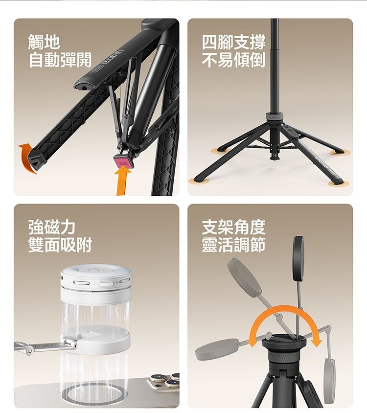 ULANZI 8211 優籃子 MT-85 小火炬二代磁吸手機支架 8211 黑色  雙面磁吸  多軸翻轉設計  四腳穩定支撐  53448001-T122