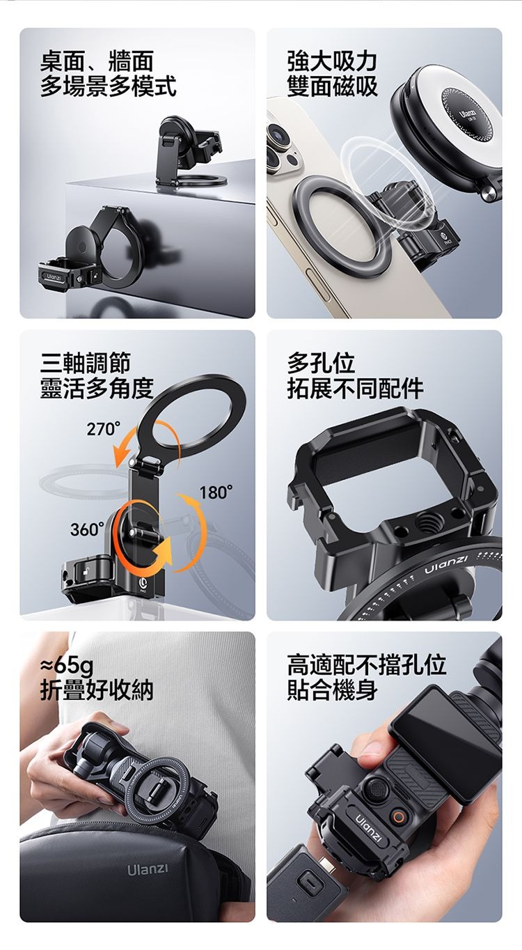 ULANZI 優籃子 PM01 Pocket34 magsafe拓展支架 8211 黑色  MagSafe 雙面磁吸  多孔位配件拓展  多場景適用  53553001-C065