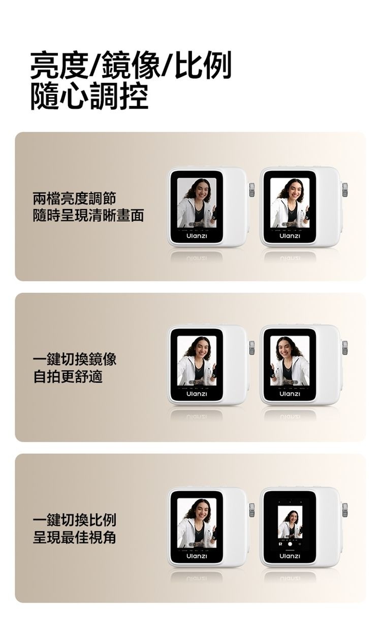 ULANZI 8211 優籃子 VM02 無線磁吸自拍屏 8211 白色  20吋TFT螢幕  WiFi投屏  旋鈕變焦  MagSafe一吸即拍 55051001-I002