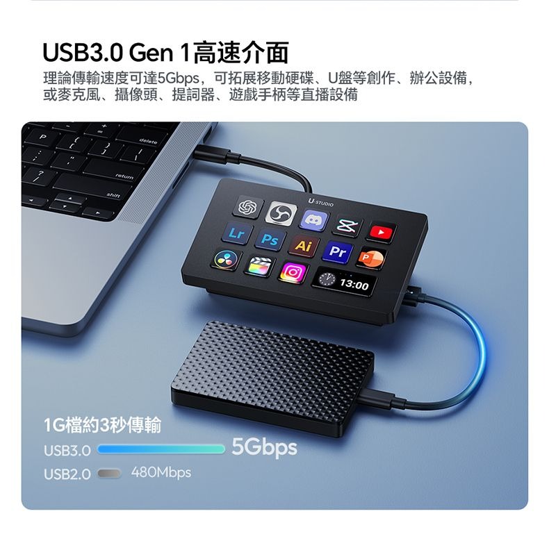 ULANZI 8211 優籃子 D200X 旋鈕款鍵盤 8合1全能擴展塢 可視化LCD按鍵  高精度編碼器旋鈕 支援 Final Cut Pro  達芬奇  Premiere Pro  55198001-A045
