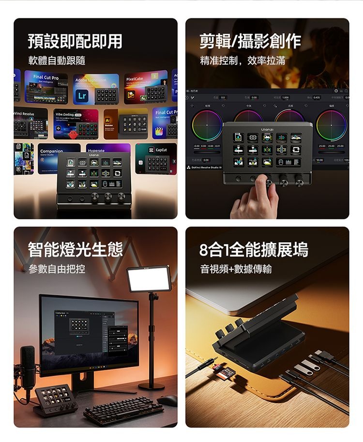 ULANZI 8211 優籃子 D200X 旋鈕款鍵盤 8合1全能擴展塢 可視化LCD按鍵  高精度編碼器旋鈕 支援 Final Cut Pro  達芬奇  Premiere Pro  55198001-A045