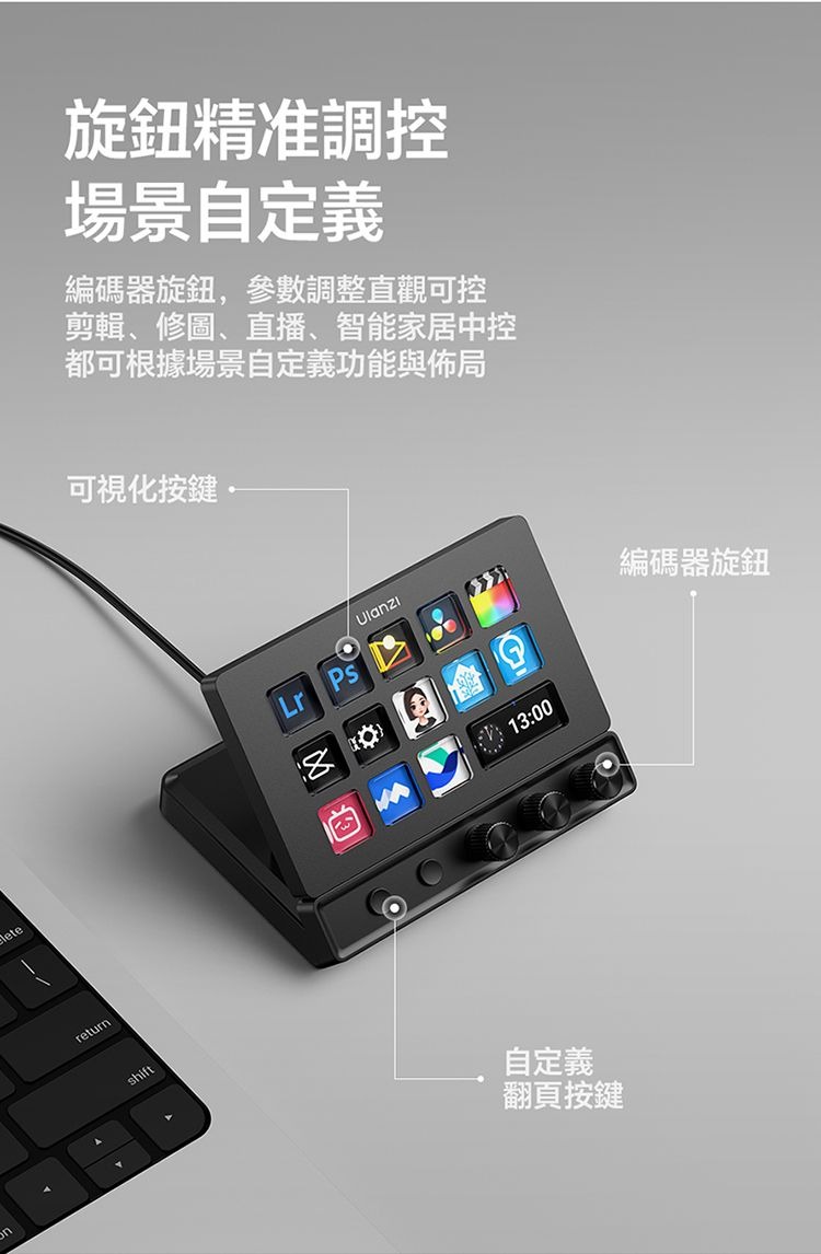 ULANZI 8211 優籃子 D200X 旋鈕款鍵盤 8合1全能擴展塢 可視化LCD按鍵  高精度編碼器旋鈕 支援 Final Cut Pro  達芬奇  Premiere Pro  55198001-A045