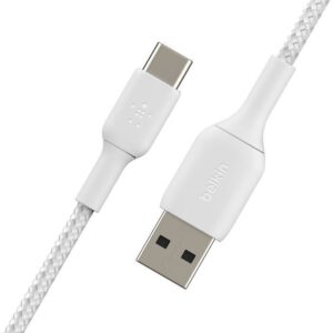 Belkin 8211 BoostCharge USB-C to USB-A 編織快充線 3米 白色 支援 12W 充電 30000次彎曲測試 USB-IF認證 數據同步 香港行貨