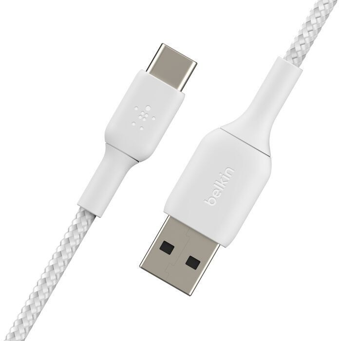 Belkin 8211 BoostCharge USB-C to USB-A 編織快充線 3米 白色 支援 12W 充電 30000次彎曲測試 USB-IF認證 數據同步 香港行貨