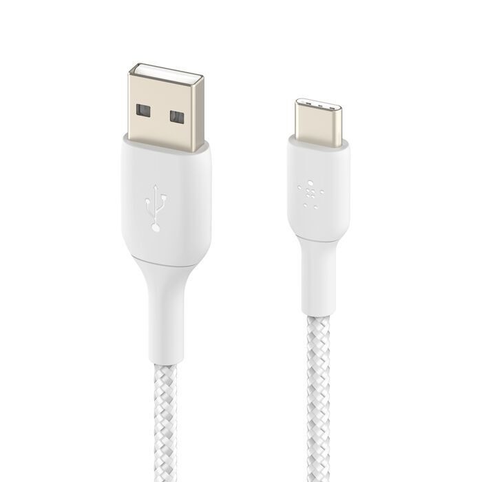 Belkin 8211 BoostCharge USB-C to USB-A 編織快充線 3米 白色 支援 12W 充電 30000次彎曲測試 USB-IF認證 數據同步 香港行貨