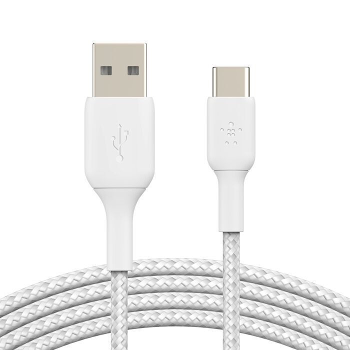 Belkin 8211 BoostCharge USB-C to USB-A 編織快充線 3米 白色 支援 12W 充電 30000次彎曲測試 USB-IF認證 數據同步 香港行貨