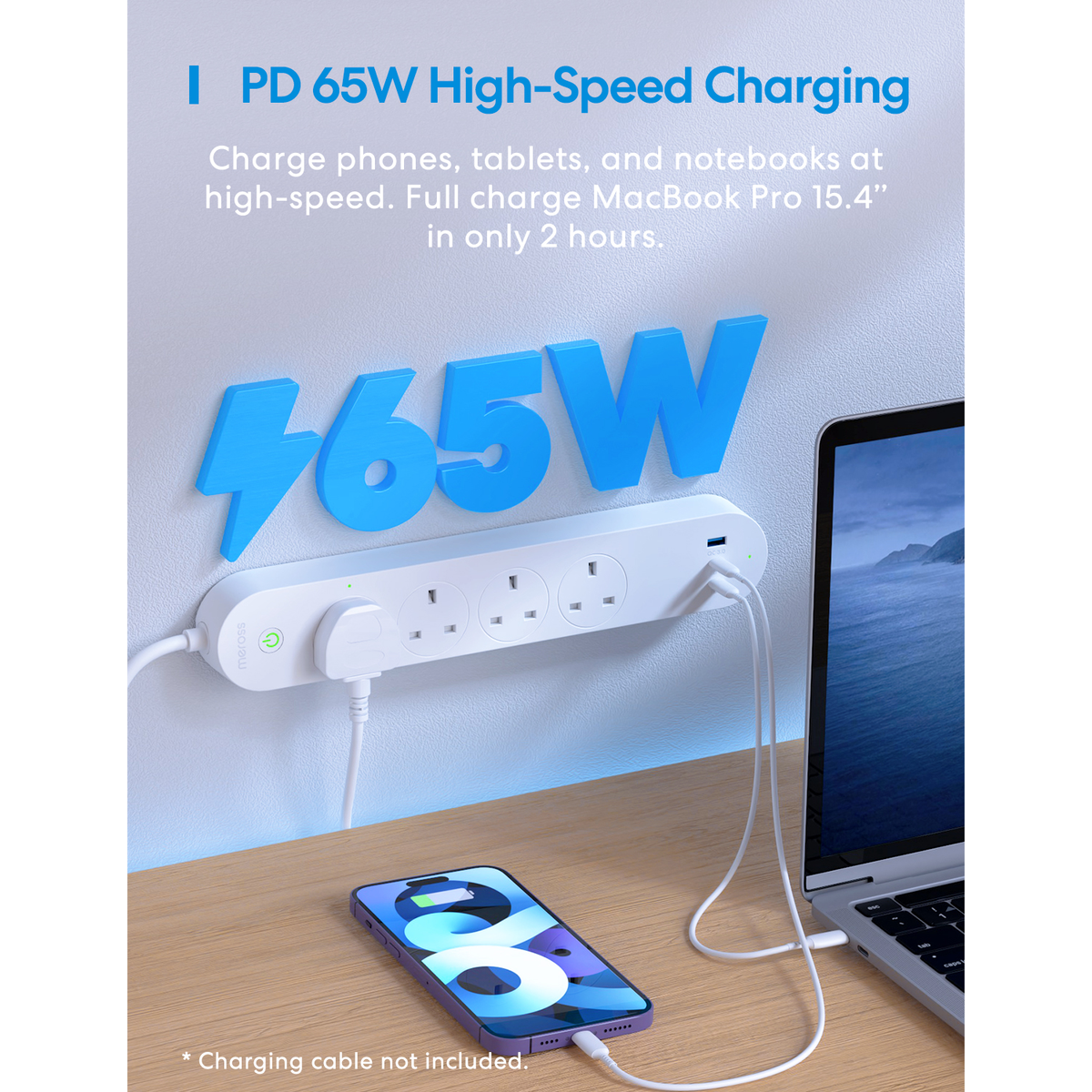 Meross 8211 MSP843P 智能 GaN 65W 快充拖板 4位插座  3 USB 支援 Apple HomeKit  Siri  Alexa  Google Assistant 遠程開關 香港行貨
