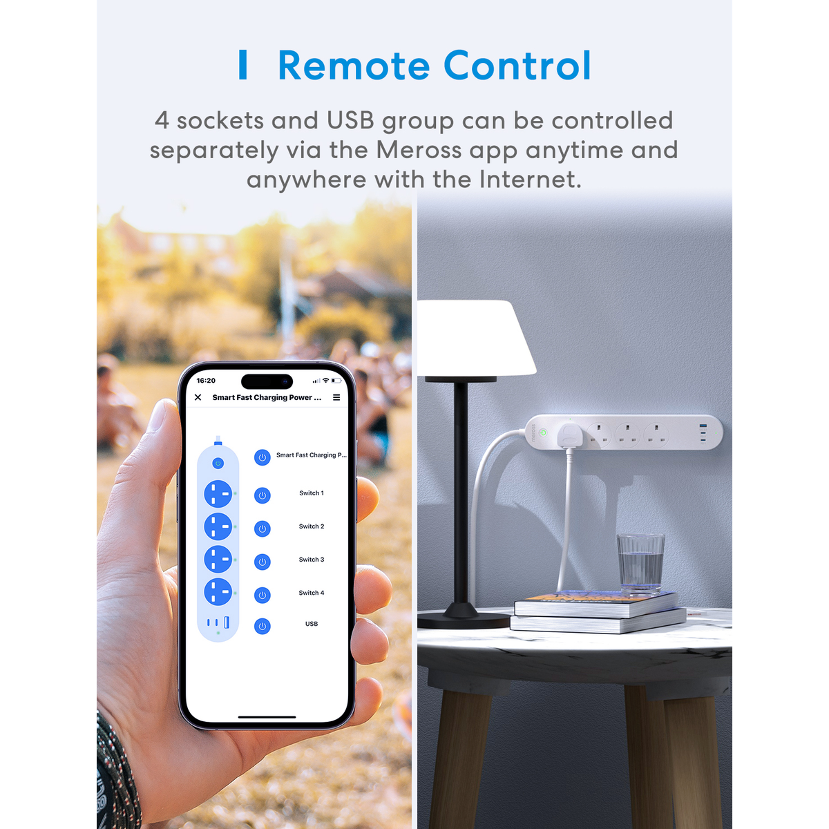 Meross 8211 MSP843P 智能 GaN 65W 快充拖板 4位插座  3 USB 支援 Apple HomeKit  Siri  Alexa  Google Assistant 遠程開關 香港行貨