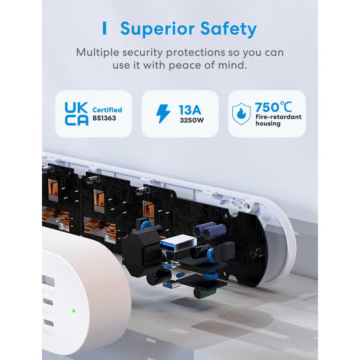 Meross 8211 MSP843P 智能 GaN 65W 快充拖板 4位插座  3 USB 支援 Apple HomeKit  Siri  Alexa  Google Assistant 遠程開關 香港行貨