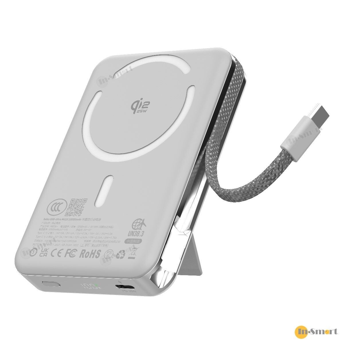 tekko 8211 Ultra MU10 白色 半固態電池 SSB 10000mAh Qi22 無線快充磁吸行動電源 CCC QR二維碼 自帶線 USB-C Lightning 數字顯示 PD 35W 支架