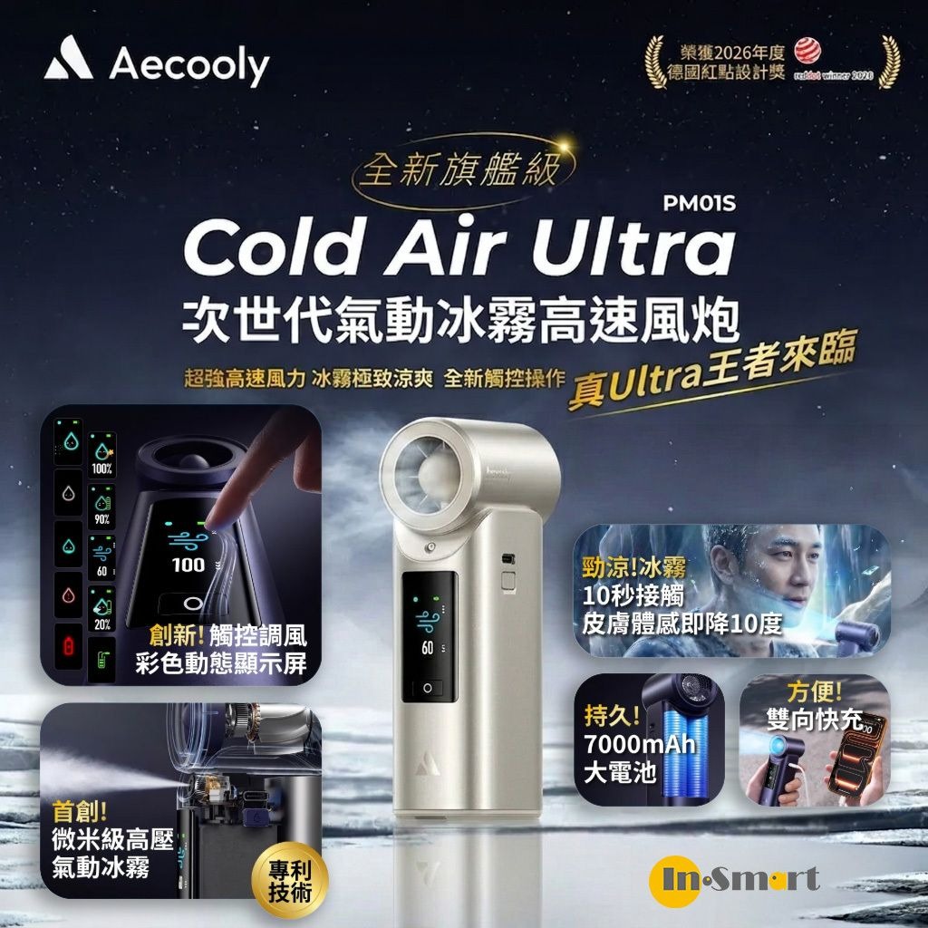 Aecooly Cold Air Ultra 全新旗艦級次世代高壓氣動冰霧高速風扇 PM01S 藍色 18個月保養 複製