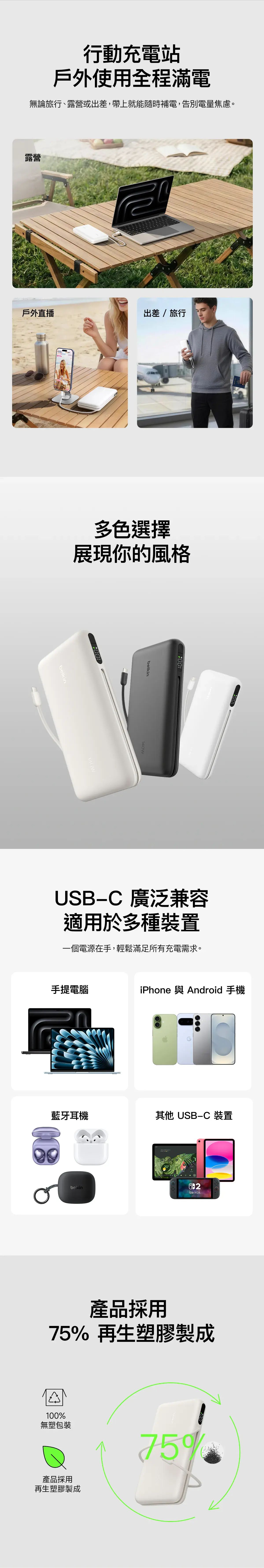 Belkin UltraCharge Pro 25000mAh 筆記型電腦行動電源 黑色  最高158W總輸出 內置 140W USB-C 編織充電線 智能數碼顯示屏 符合 TSA 航空安全標準