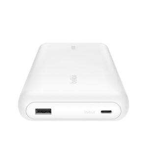 Belkin UltraCharge Pro 25000mAh 筆記型電腦行動電源 白色  最高158W總輸出 內置 140W USB-C 編織充電線 智能數碼顯示屏 符合 TSA 航空安全標準