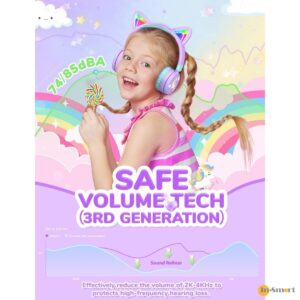 iClever RGB 貓耳有線無線藍牙兒童耳機帶咪 音量限制85dB 舒適輕巧 適用於電腦平板手機 網堂 綠色紫色 BTH21