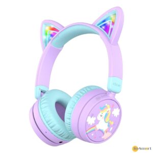 iClever RGB 貓耳有線無線藍牙兒童耳機帶咪 音量限制85dB 舒適輕巧 適用於電腦平板手機 網堂 綠色紫色 BTH21